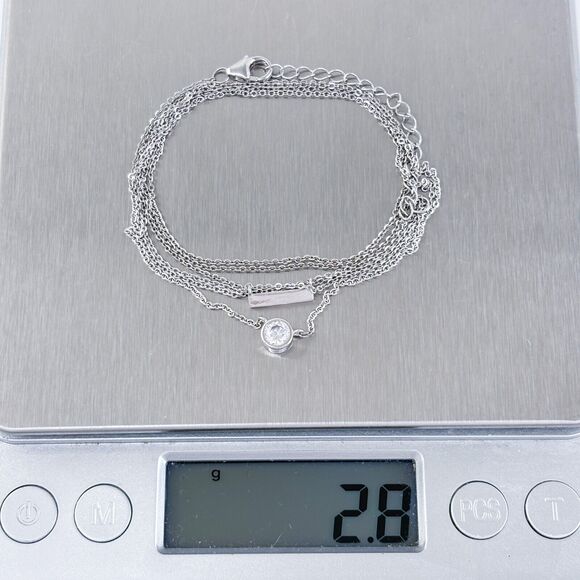 Vintage Sterling Silver 925 Layered Bar Cubic Zirconia Pendant Necklace 16”-18” - Picture 4 of 4